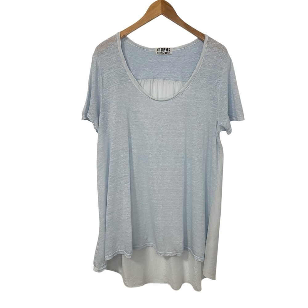 CP Shades For Seaside Womens Linen Cotton Silk Short Sleeve Tunic Top Large Blue